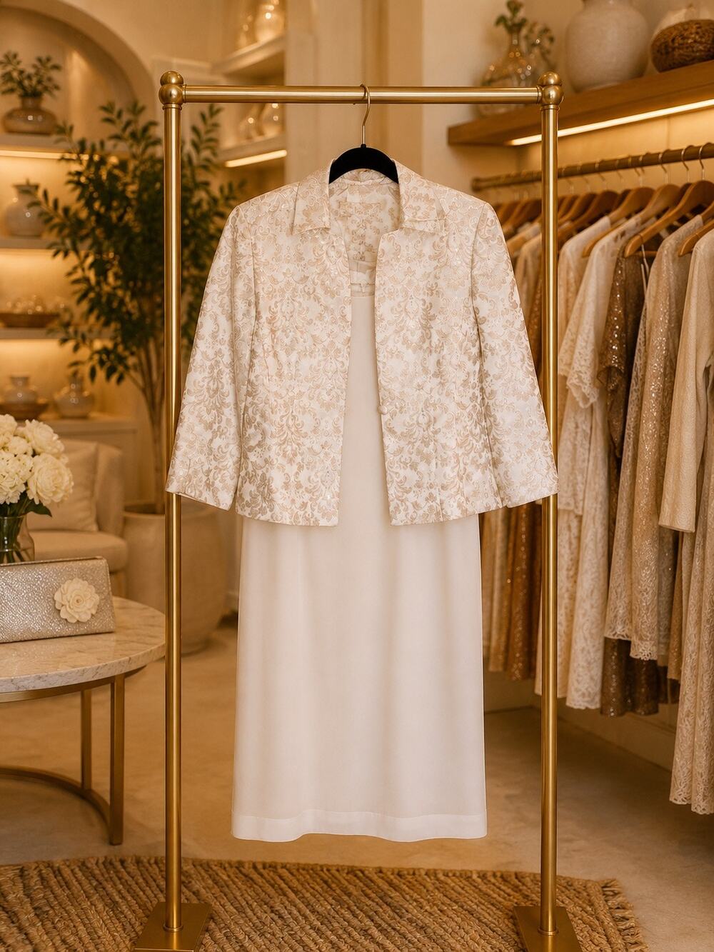 Jessica Howard Wedding Cocktail Mother of Bride Baroque Sequin bead Dress Blazer